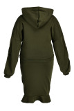 Army Green Casual Solid Patchwork Pocket Fold Hooded Collar Plus Size Two Pieces