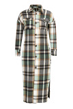 Red Casual Plaid Print Patchwork Buckle Turndown Collar Outerwear