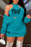 Green Fashion Sexy Letter Print Basic O Neck Long Sleeve Two Pieces