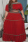 Red Casual Solid Patchwork Off the Shoulder Straight Plus Size Two Pieces