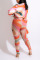 Pink Sexy Print Bandage Split Joint Turndown Collar Long Sleeve Two Pieces