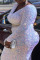 White Elegant Solid Sequins Patchwork V Neck Evening Dress Plus Size Dresses