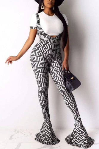 White Sexy Fashion Printing Sling Flared Pants Suit