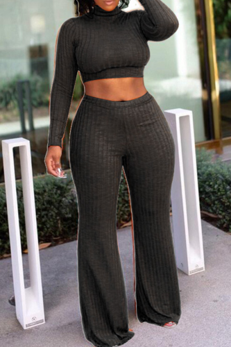 Black Sexy Solid Patchwork Half A Turtleneck Long Sleeve Two Pieces