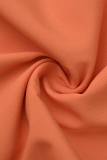 Orange Fashion Casual Solid Basic Turndown Collar Regular Jumpsuits