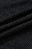Black Sexy Solid Patchwork Fold Asymmetrical V Neck Regular Jumpsuits