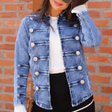 Blue Casual Double Breasted Design Denim Coat