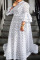 White Casual Solid Hollowed Out Patchwork Flounce O Neck Straight Plus Size Dresses