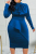Deep Blue Fashion Casual Solid Split Joint With Bow Half A Turtleneck Long Sleeve Plus Size Dresses