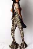 Leopard print Sexy Fashion Printing Sling Flared Pants Suit
