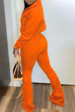 Orange Casual Solid Zipper Turndown Collar Long Sleeve Two Pieces