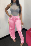 Pink Fashion Sexy Mid Waist Split Pants