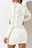 White adult Sexy Fashion Ruffled Sleeve Long Sleeves V Neck A leaf skirt Mini stringy selvedge r