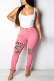 Pink Fashion Sexy Printed Denim Trousers