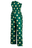 Green Casual Print Patchwork Frenulum Strapless Straight Jumpsuits