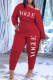 Red Fashion Casual Letter Print Fold Oblique Collar Regular Jumpsuits