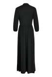 Black Elegant Solid Patchwork V Neck Straight Dresses
