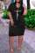 Black Fashion Casual Print Basic V Neck Short Sleeve Dress