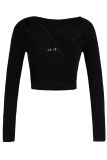 Black Sexy Casual Solid Hollowed Out Oblique Collar Tops