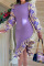 Light Purple Casual Elegant Print Patchwork Flounce Asymmetrical Irregular Dress Dresses