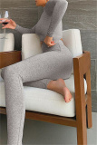 Grey Fashion Casual Solid Basic Turtleneck Long Sleeve Two Pieces