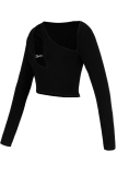 Black Sexy Casual Solid Hollowed Out Oblique Collar Tops