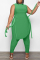 Green Fashion Casual Solid Bandage O Neck Plus Size Two Pieces