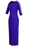Purple Sexy Round Neck Striped Sheath Mid Calf Dress