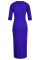 Dark Blue Sexy Round Neck Striped Sheath Mid Calf Dress