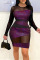 Purple Sexy Solid Draw String See-through O Neck One Step Skirt Dresses