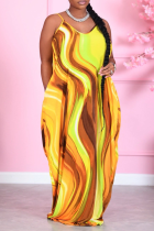 Multicolor Casual Print Split Joint Spaghetti Strap Straight Dresses