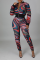 Colour Sexy Print Patchwork Zipper Collar Long Sleeve Two Pieces