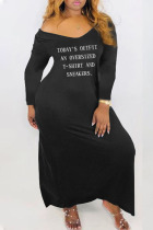 Black Casual Print Split Joint V Neck Long Sleeve Dresses