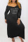 Black Casual Print Patchwork V Neck Long Sleeve Dresses