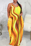 Multicolor Casual Print Patchwork Spaghetti Strap Straight Dresses