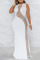 White Sexy Solid Split Joint See-through Hot Drill O Neck Straight Dresses