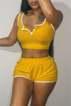 Yellow Fashion Casual Solid Basic U Neck Sleeveless Two Pieces
