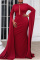 Red Fashion Plus Size Solid Split Joint See-through O Neck Evening Dress