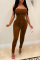 Brown Fashion Sexy Solid Bandage Backless Spaghetti Strap Skinny Jumpsuits