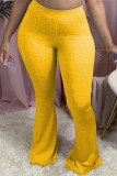 Yellow Fashion Casual Print Basic Regular High Waist Speaker Positioning Trousers