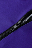 Purple Fashion Casual Gradual Change Print Basic Zipper Collar Skinny Jumpsuits