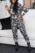 Grey Casual Print Leopard Split Joint O Neck Long Sleeve Two Pieces