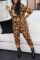Yellow Casual Print Leopard Split Joint O Neck Long Sleeve Two Pieces