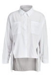 White Casual Solid Patchwork Buckle Asymmetrical Turndown Collar Tops