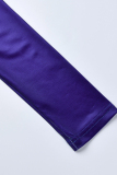 Purple Fashion Casual Gradual Change Print Basic Zipper Collar Skinny Jumpsuits