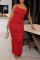 Red Fashion Sexy Solid Backless Fold One Shoulder Sleeveless Dress