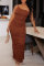 Brown Fashion Sexy Solid Backless Fold One Shoulder Sleeveless Dress