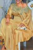 Gold Fashion Print Round Neck Dress