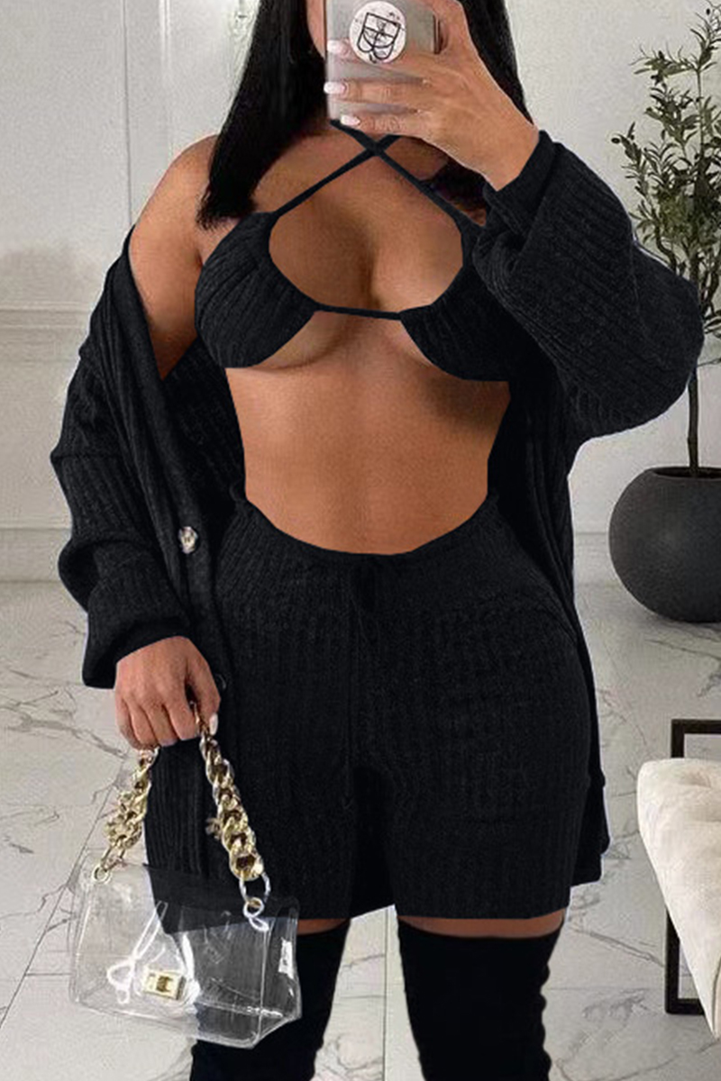 

Black Fashion Sexy Solid Basic Long Sleeve Three-piece Set