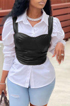 Black Sexy Casual Solid Vests Square Collar Tops (Without Shirt)
